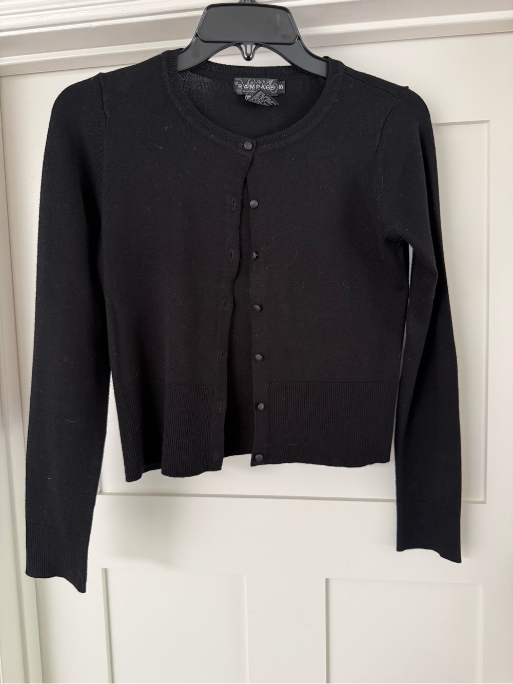 Rampage Black Button-Front Crewneck Cardigan